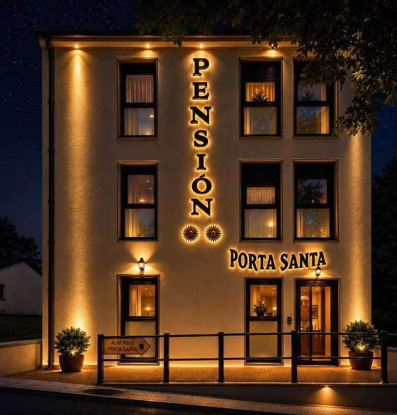 Fachada Principal Pension Porta Santa Noche 4